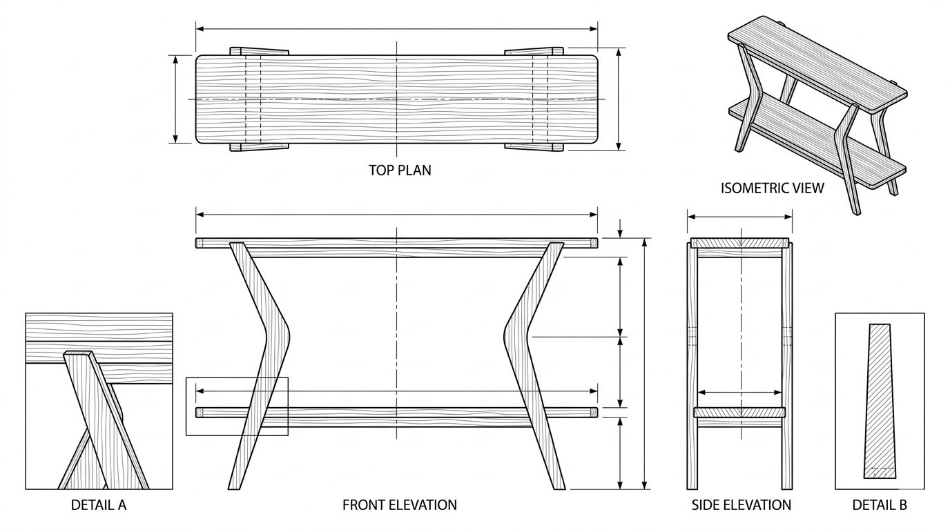 Konsol Kayu Jati Mid-Century Modern dengan Rak - Jaya