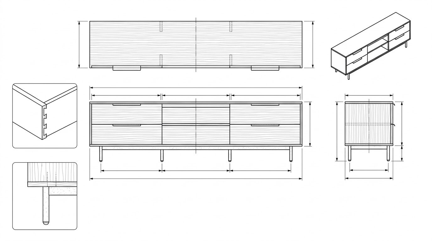 Buffet TV Kayu Jati Minimalis Modern dengan Laci dan Rak - Kaira