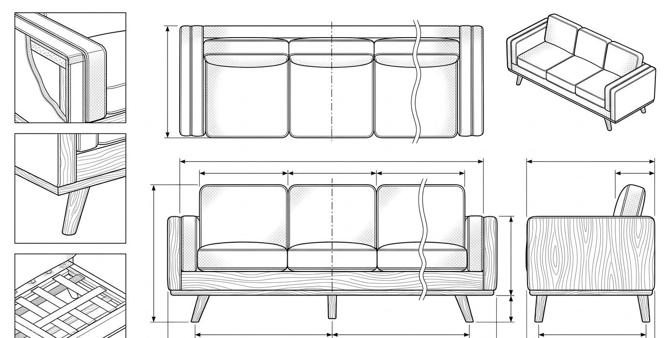 Sofa 3 Seater Kayu Jati Modern Minimalis - Aruna
