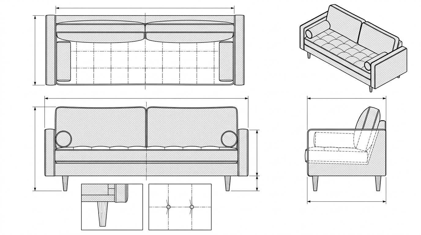 Sofa Kayu Jati Modern Minimalis dengan Bantal Gulung - Raya