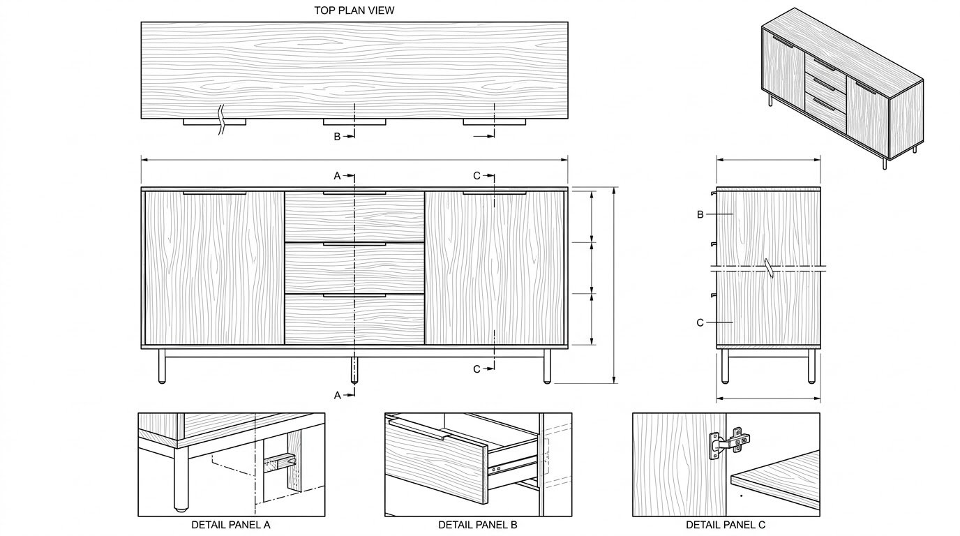 Buffet Kayu Jati Minimalis Modern dengan Penyimpanan Luas - Indra