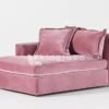 sofa daybed kayu jati minimalis modern tampak depan dengan bantal dusty rose