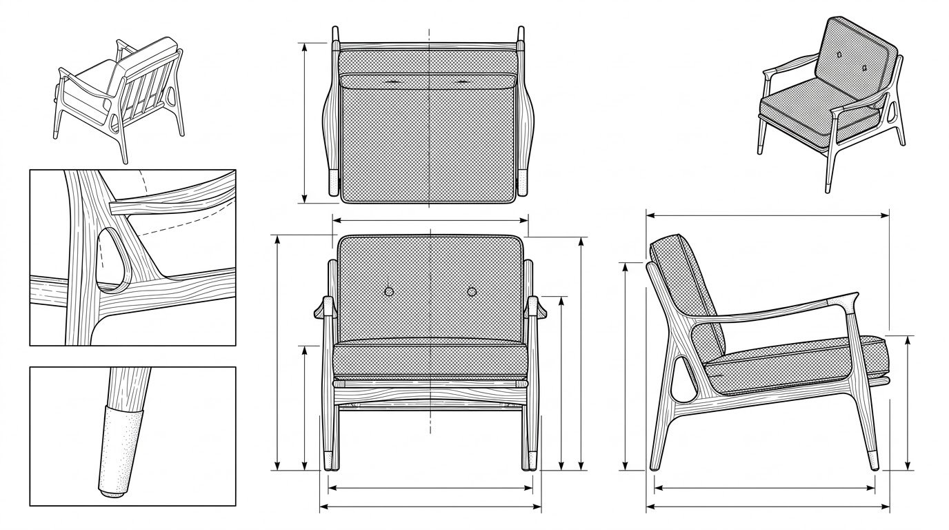 Kursi Lengan Kayu Jati Mid-Century Modern dengan Aksen Kuningan - Constance