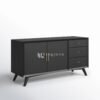 bufet jati hitam dengan laci desain mid-century modern tampak depan