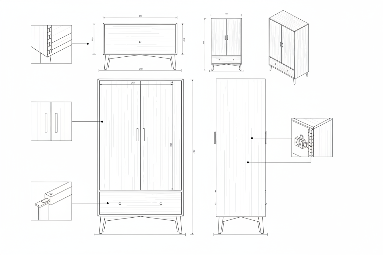 Lemari Kayu Sungkai Solid Mid-Century Modern dengan Laci - Midday