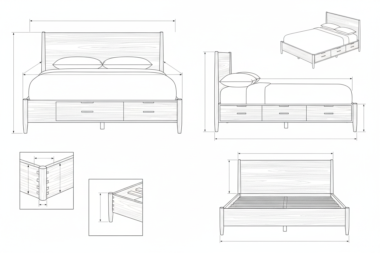 Tempat Tidur Kayu Jati Solid Scandinavian dengan Laci - Peacock