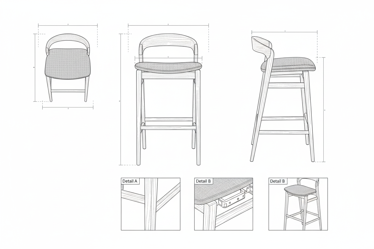Kursi Bar Kayu Jati Scandinavian dengan Sandaran Melengkung - San
