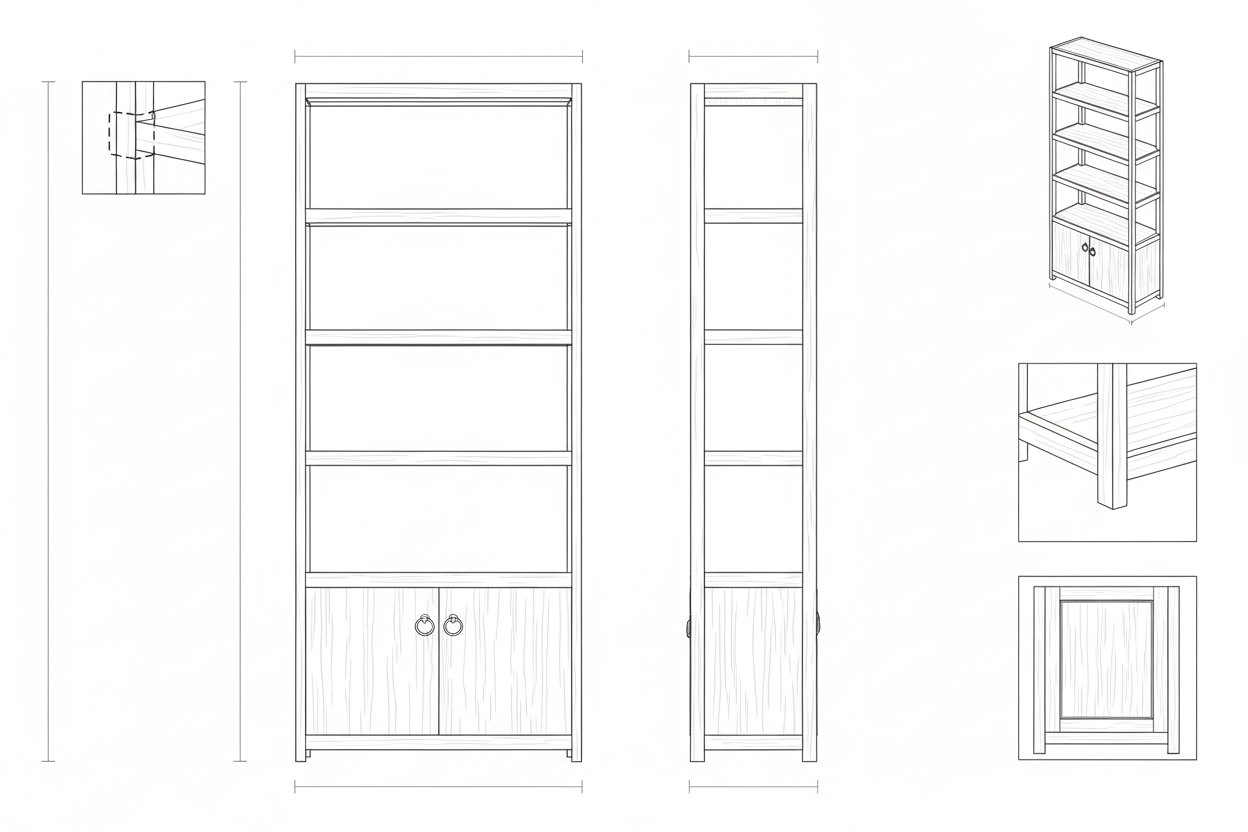Rak Buku Kayu Jati Minimalis Modern dengan Pintu - Senja