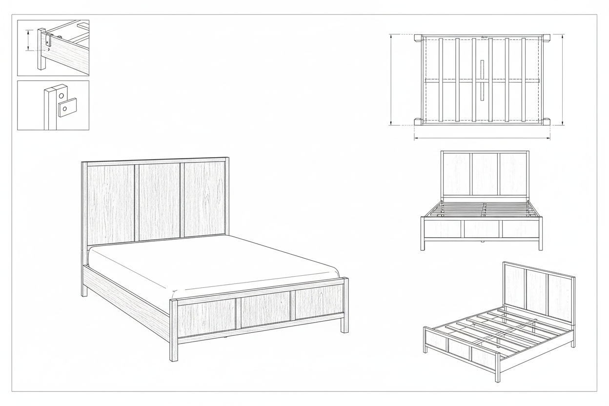 Tempat Tidur Kayu Mahoni Solid Minimalis Modern dengan Panel Headboard - Vino