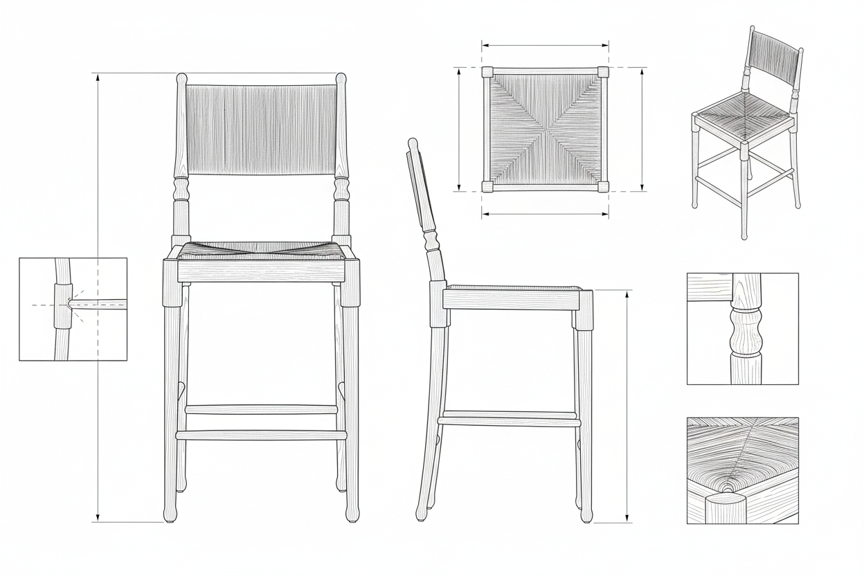 Kursi Bar Kayu Jati Solid Rustic Anyaman Alami - Custom