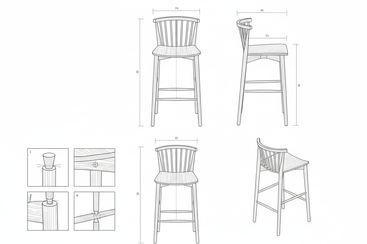 Kursi Bar Kayu Jati Solid Windsor Minimalis - Aruna