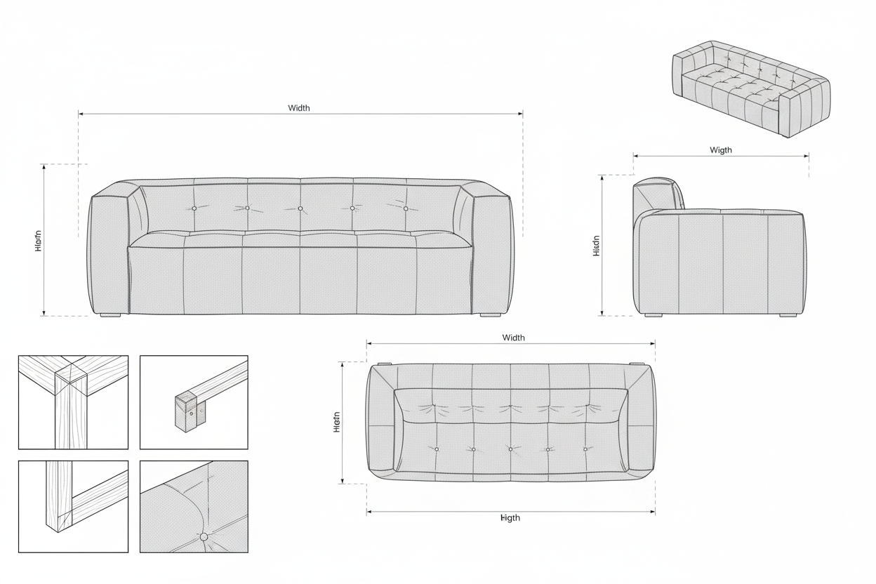 Sofa Kulit Asli Modern Minimalis dengan Kancing - Mira