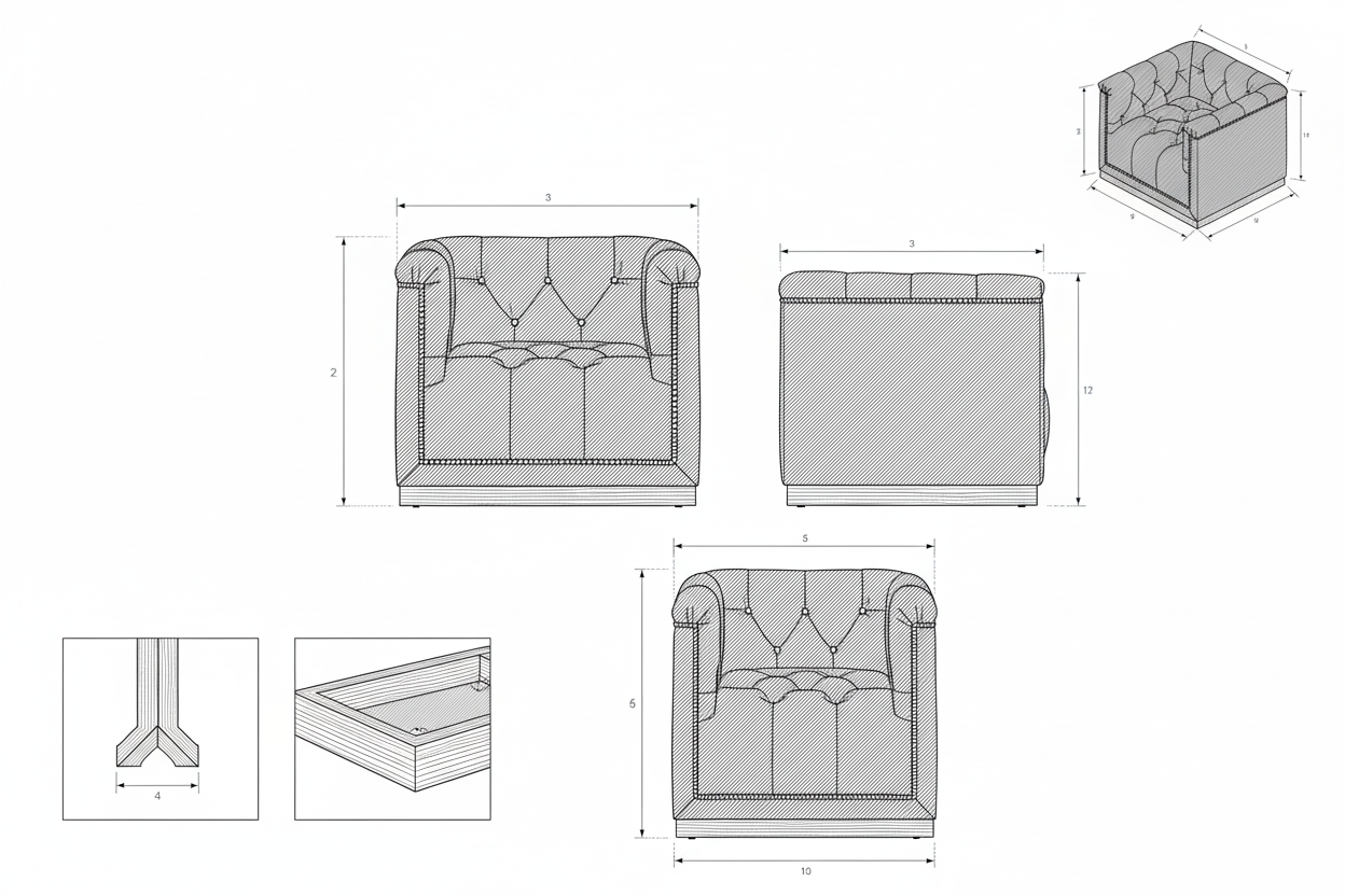 Kursi Lengan Kain Velvet Chesterfield dengan Kancing - Deva