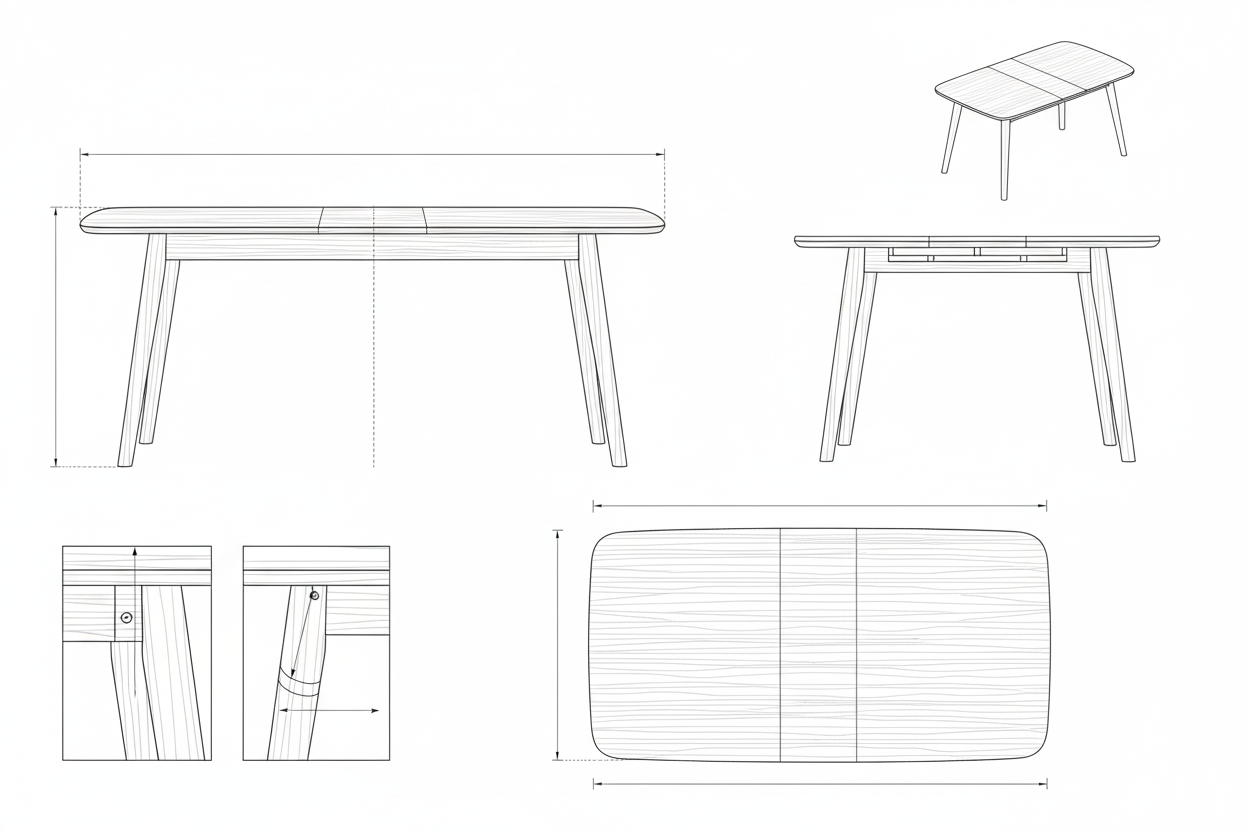 Meja Makan Kayu Jati Mid-Century Modern Extendable - Gala