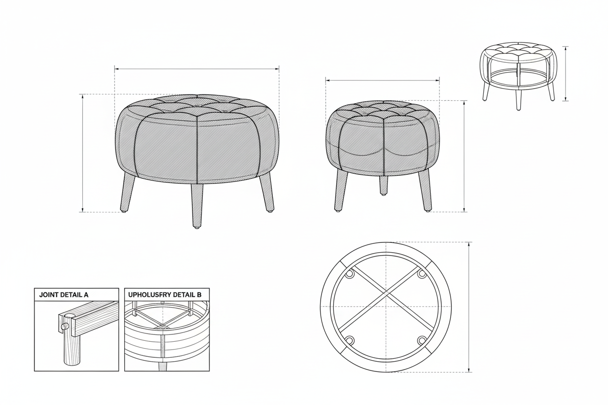 Pouf Kayu Jati Kulit Sintetis Modern - Gala