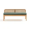 kursi bangku kayu jati solid scandinavian dengan sandaran rotan, bantal velvet blush