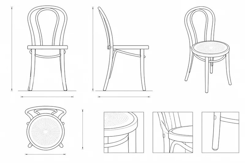 Kursi Kayu Jati Solid Thonet Klasik Coklat dengan Sandaran Melengkung Splendor