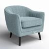 kursi sofa fabric minimalis modern berwarna abu-abu dengan sandaran bergaris dan kaki kayu solid