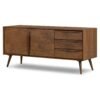 bufet kayu jati solid mid-century modern dengan laci dan pintu geser yang elegan