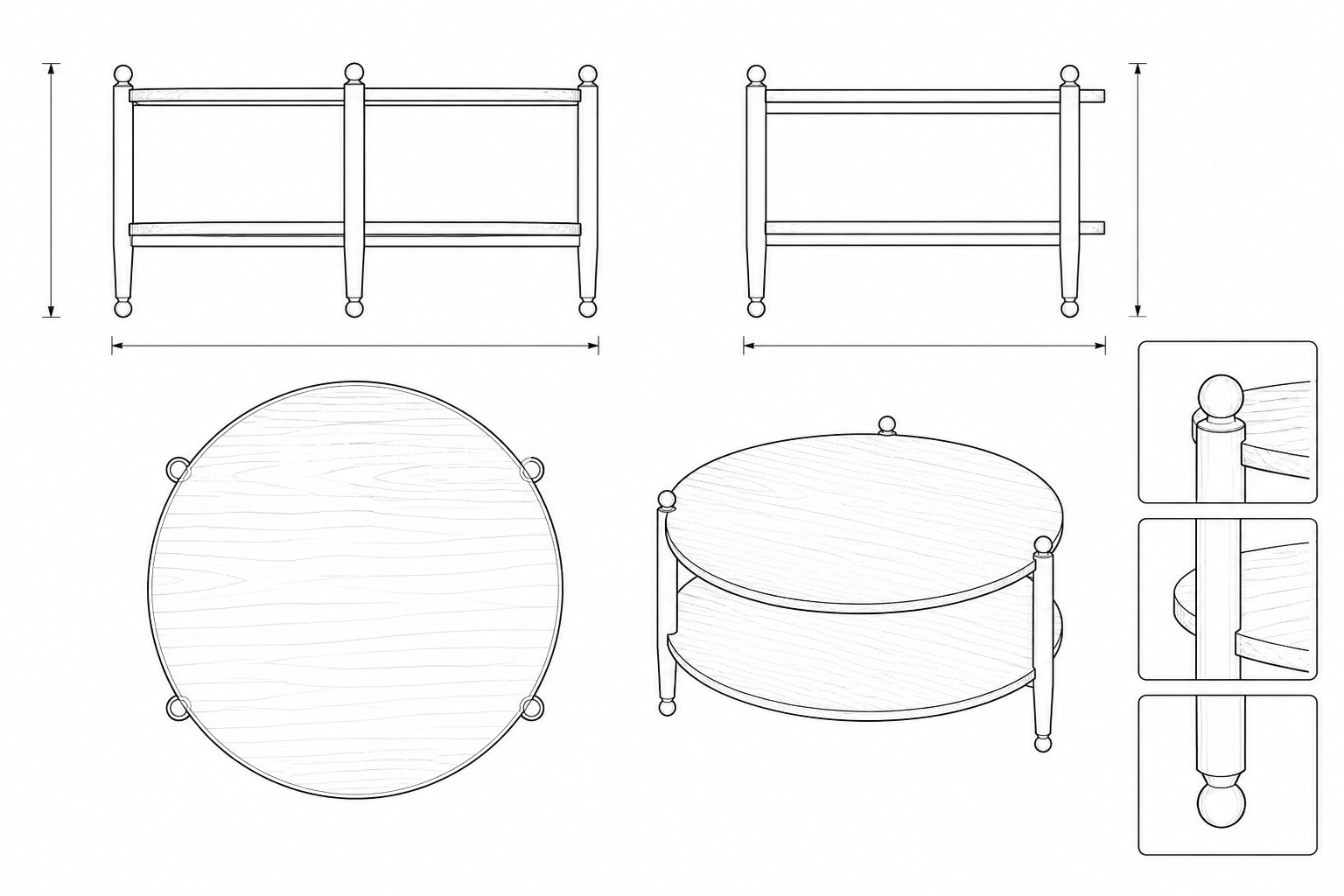 Meja Tamu Kayu Solid Oval Minimalis dengan Rak Lawrence