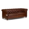 sofa kulit asli chesterfield cokelat mewah dengan desain klasik elegan dari depan