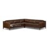 sofa sudut kulit asli kontemporer warna cokelat gelap dengan lengan kotak yang elegan